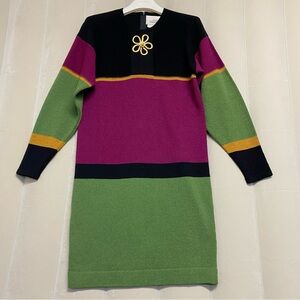 Vintage Steve Fabrikant L. Magnin Women’s Dress Petite Colorblock 1980s Retro